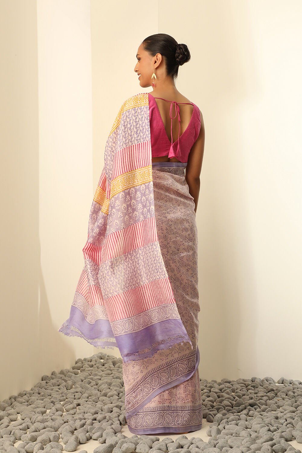 Light Pink Pure Silk Block Printed Saree image number null