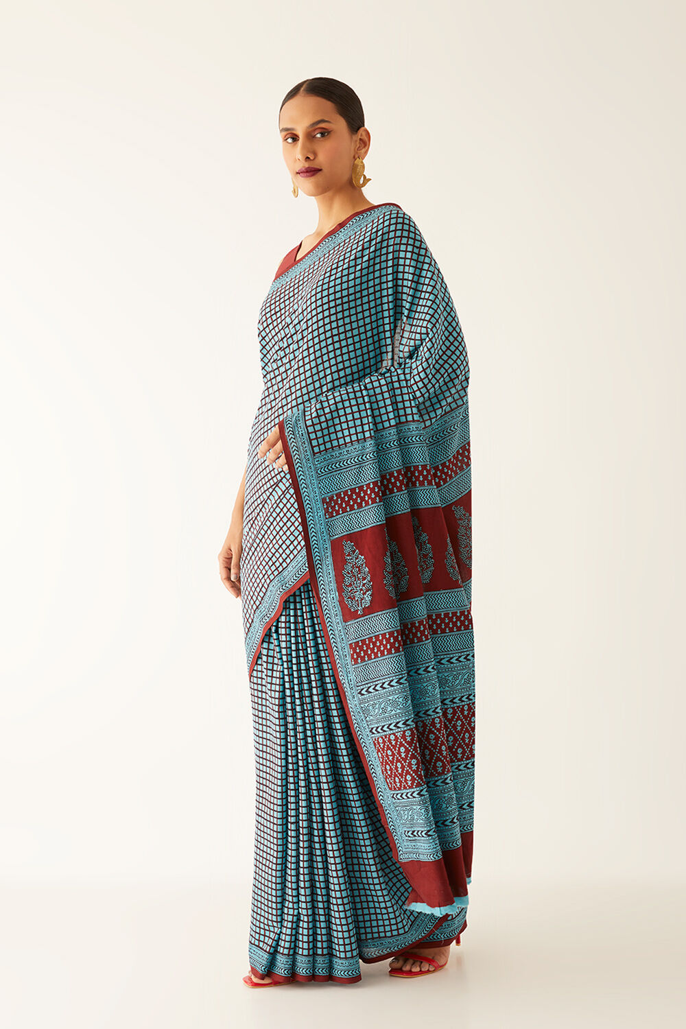 Light Blue Pure Cotton Bagh Printed Saree image number null