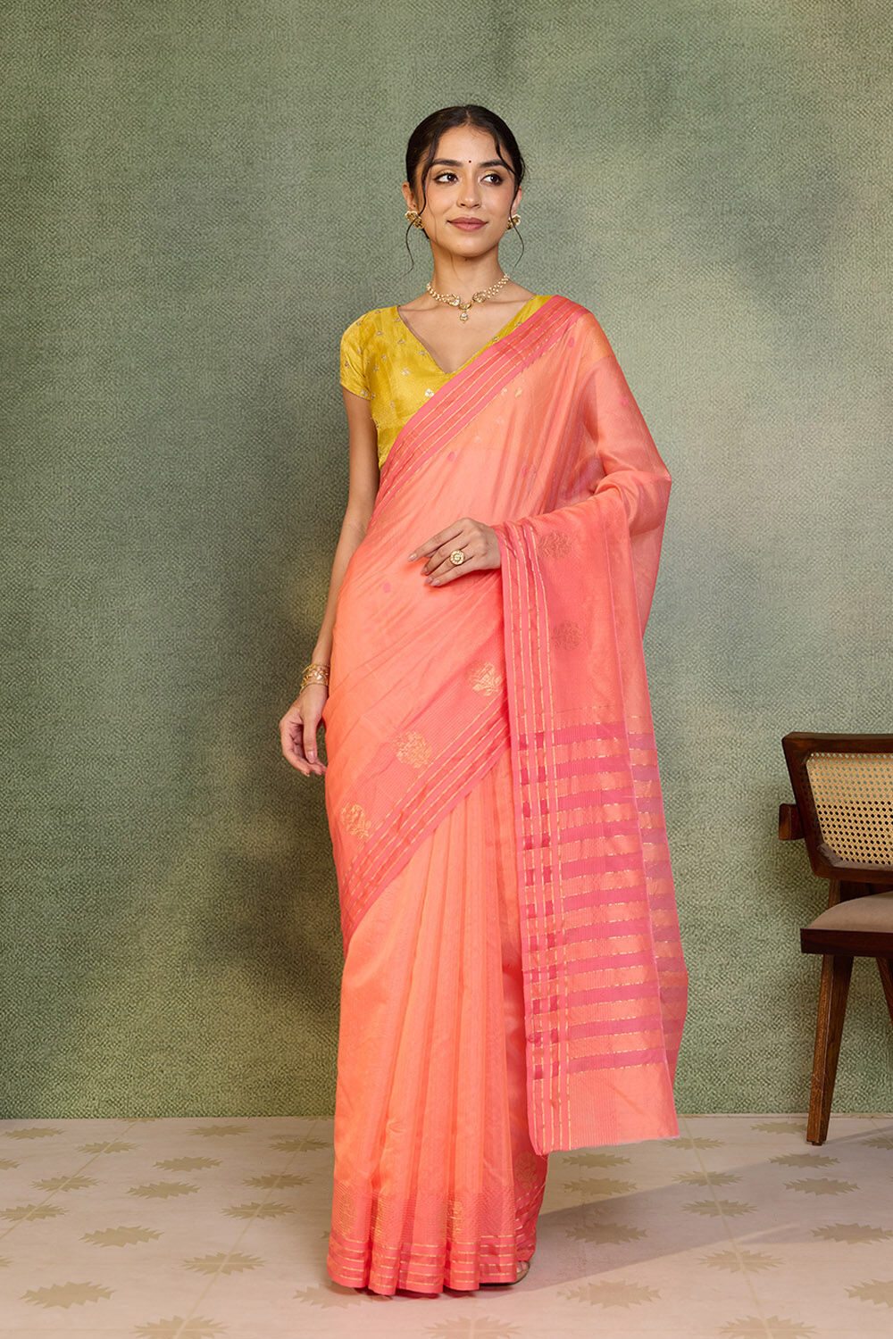 Orange Woven Pure Silk Cotton Chanderi Saree image number null
