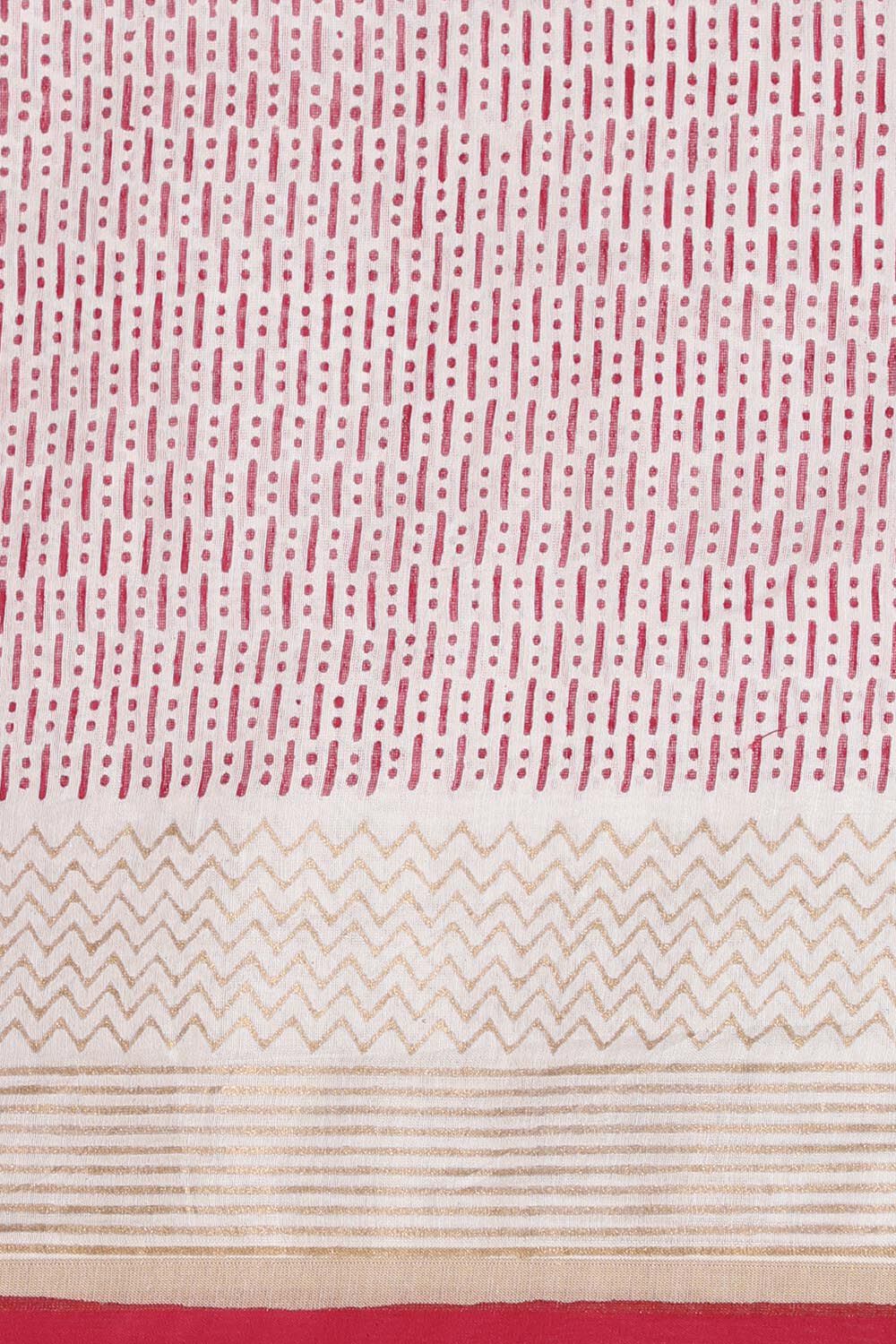 Off White and Red Pure Silk Cotton Hand Printed Saree image number null