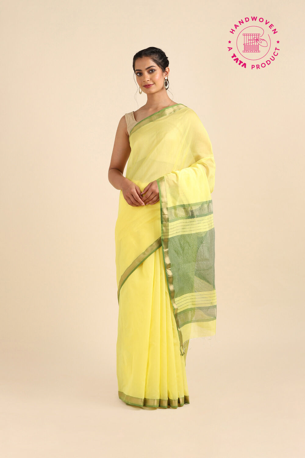 Yellow Pure Silk Cotton Maheswari Saree image number null