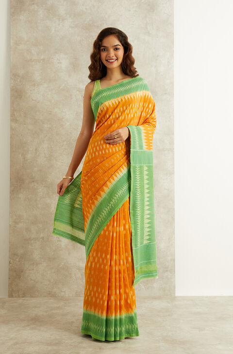 Orange Ikat Pure Cotton Pochampalli Saree