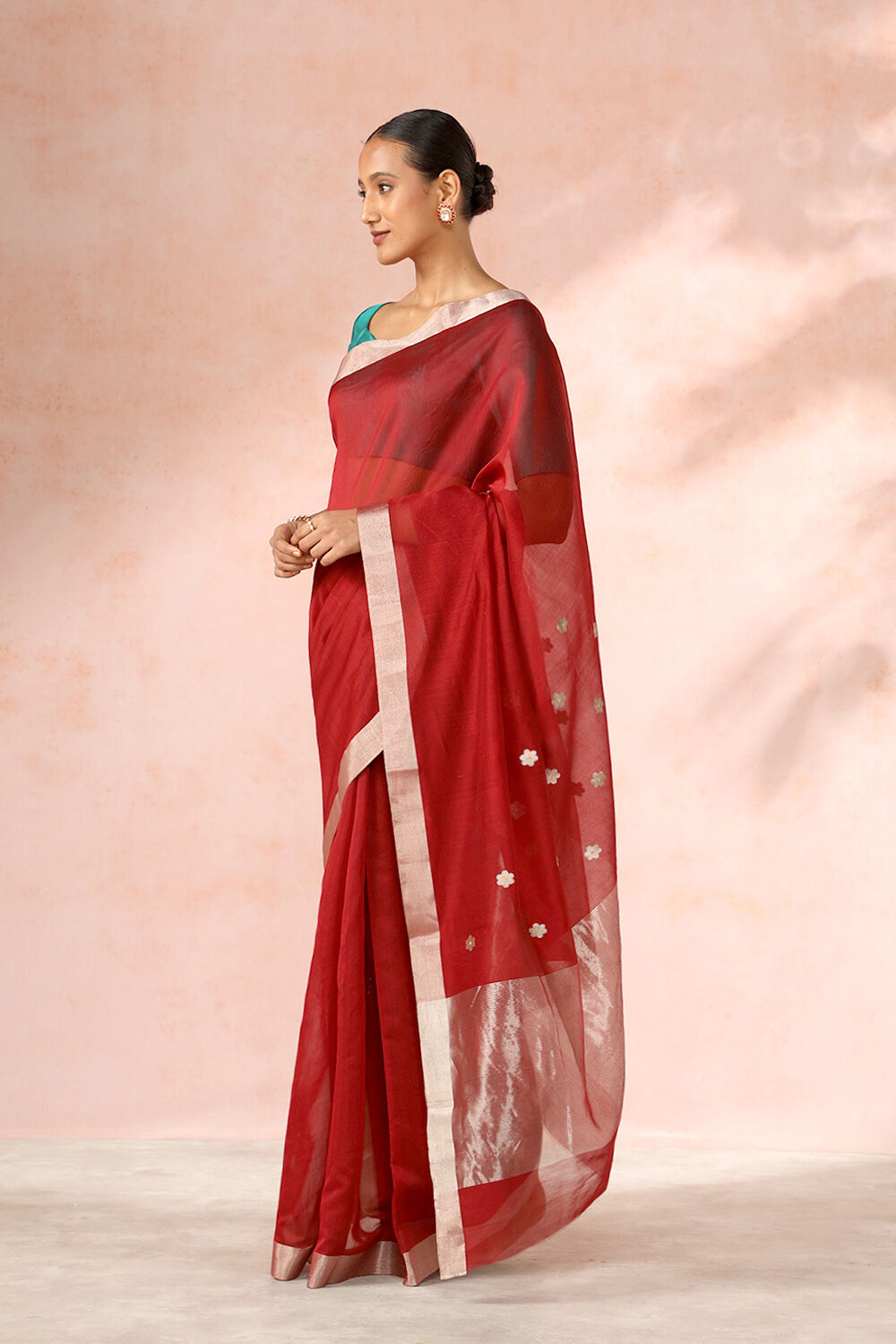Red Chanderi Pure Silk Cotton Woven Saree image number null