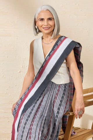Grey Odisha Pure Cotton Ikat Saree thumbnail image number null