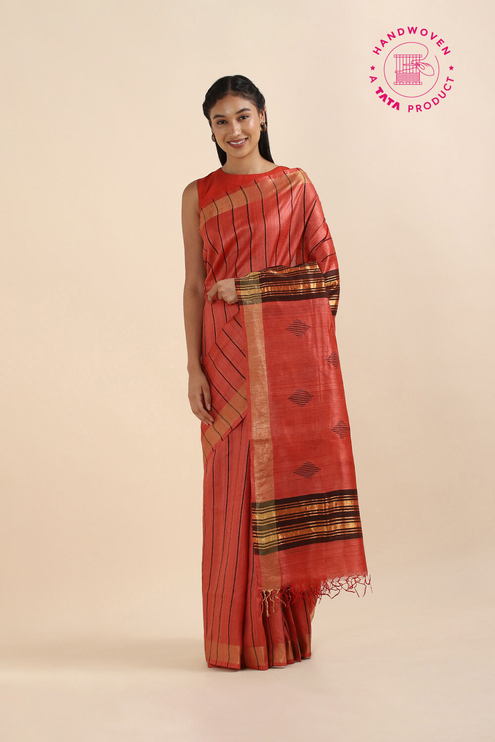 Red Pure Tussar Silk Bhagalpuri Saree image number null