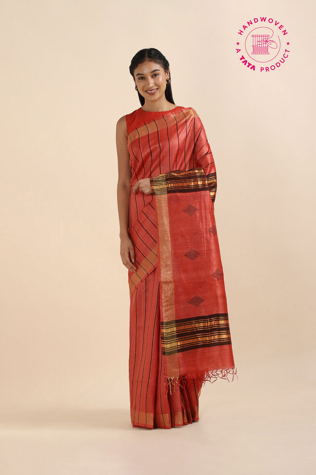 Red Pure Tussar Silk Bhagalpuri Saree