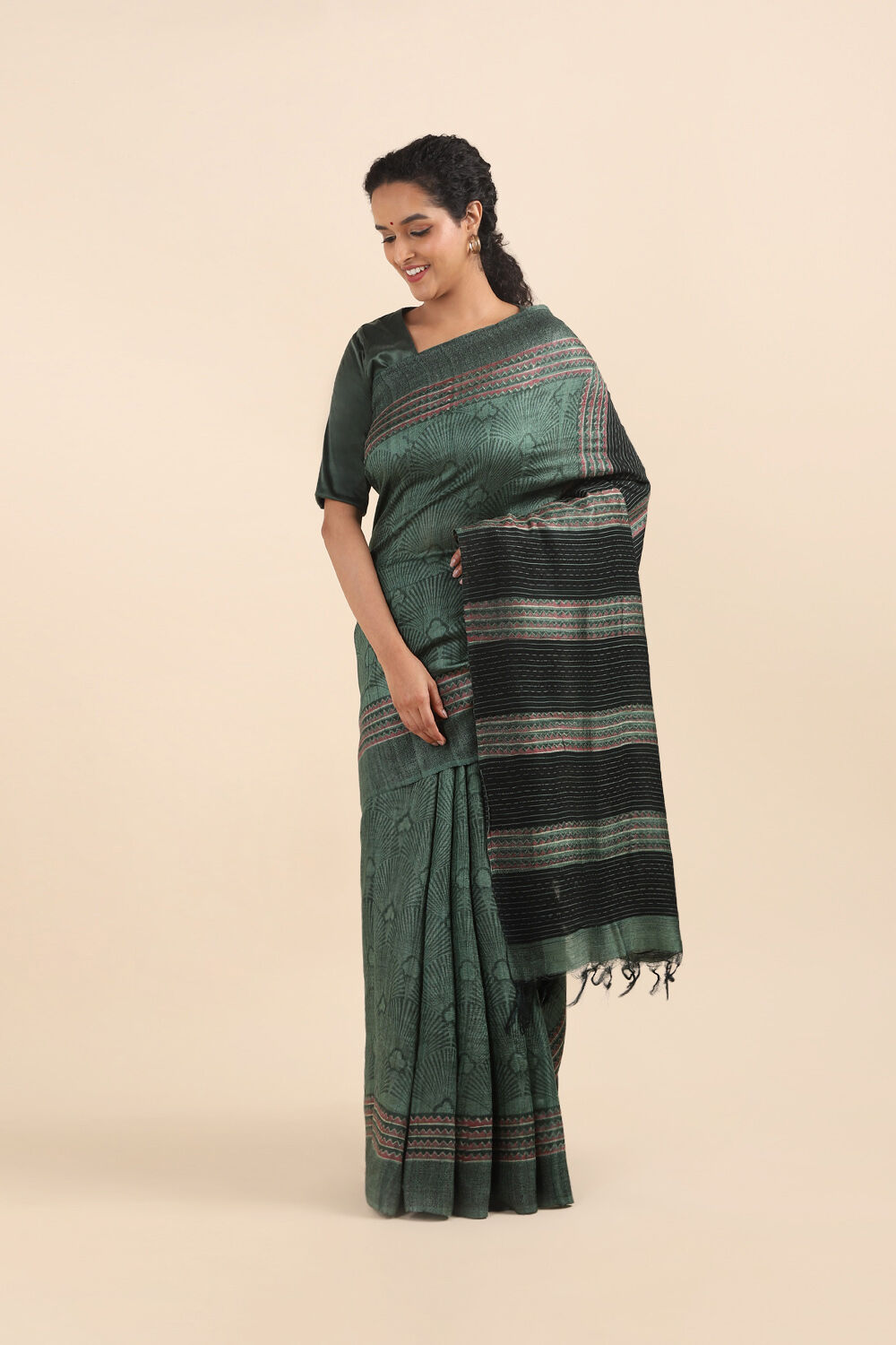 Green Pure Tussar Printed Saree image number null