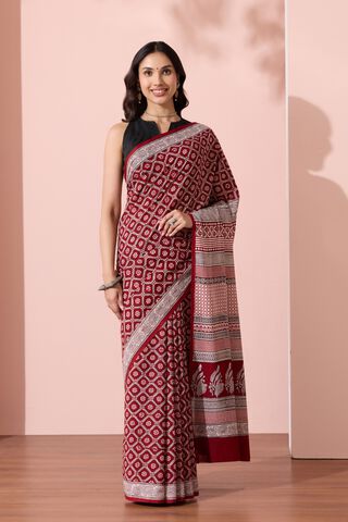 Red Bagh Block Printed Pure Cotton Saree thumbnail image number null