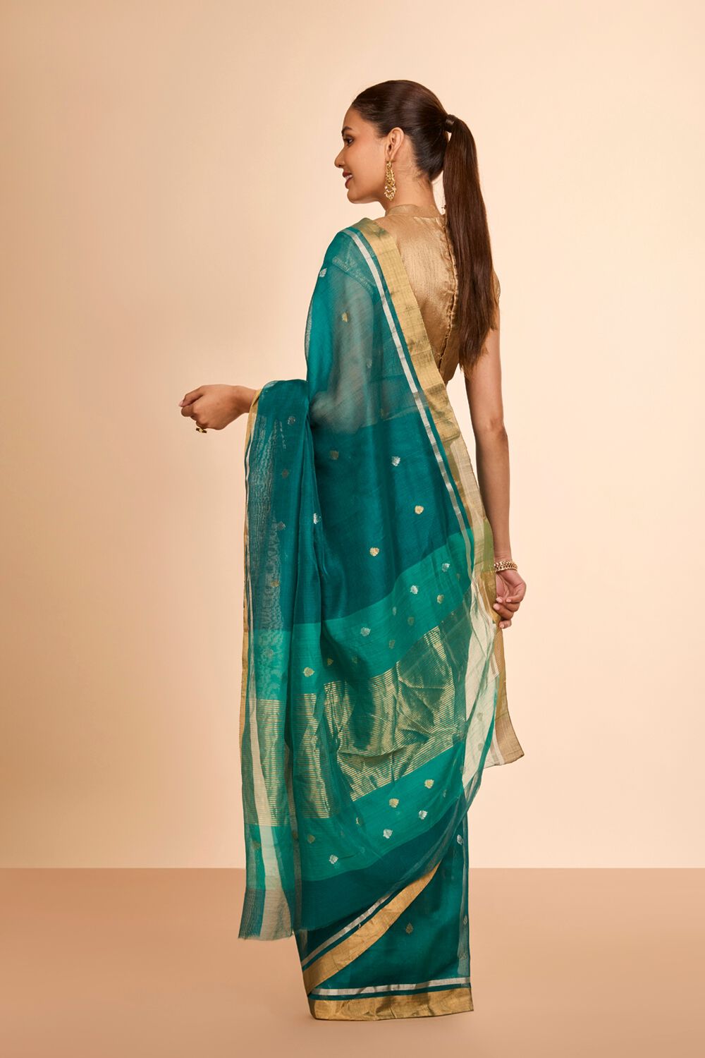 Dark Green Woven Pure Silk Cotton Chanderi Saree image number null