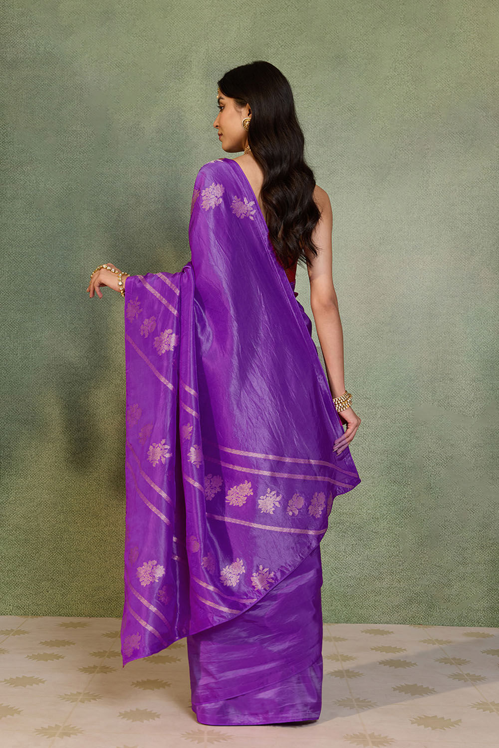 Purple Woven Design Viscose Saree image number null
