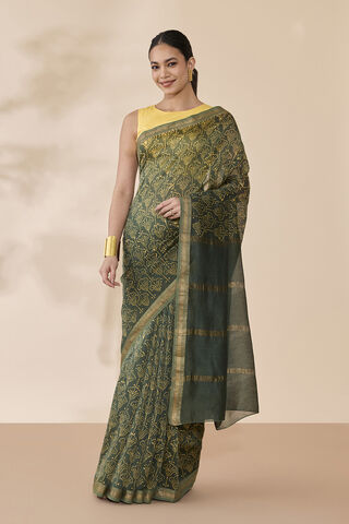 Dark Green Batik Pure Silk Cotton Ujjain Saree thumbnail image number null