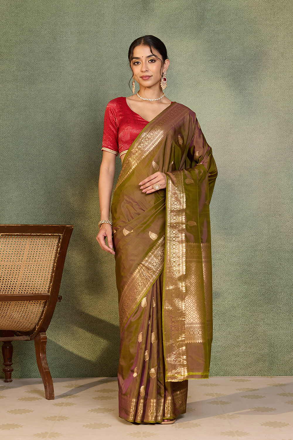 Green Silk Viscose Kadwa Banarasi Saree image number null