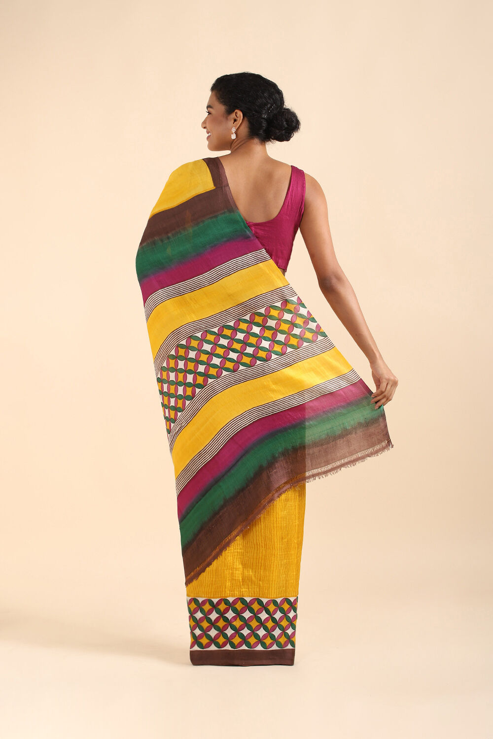 Yellow Pure Silk Printed Saree image number null