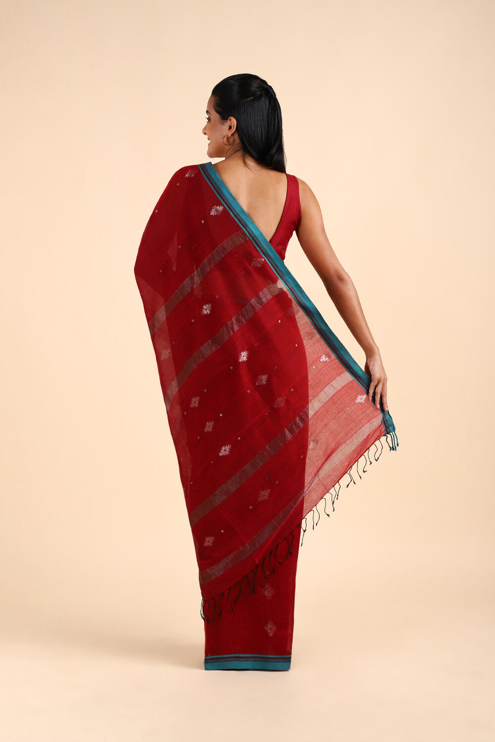 Red Pure Cotton Bengal Saree image number null