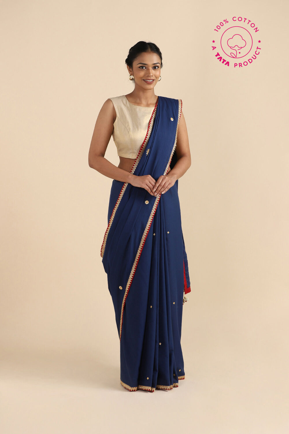Blue Pure Cotton Embroidered Saree image number null