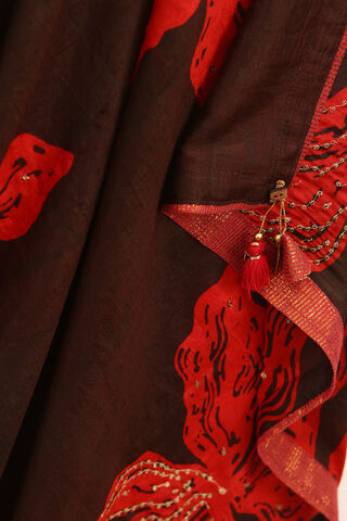 Brown Pure Silk Hand Painted Saree thumbnail image number null