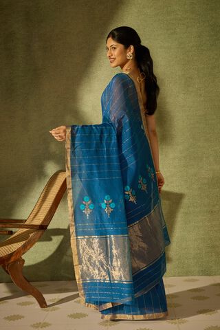 Dark Blue Woven Pure Silk Cotton Chanderi Saree thumbnail image number null