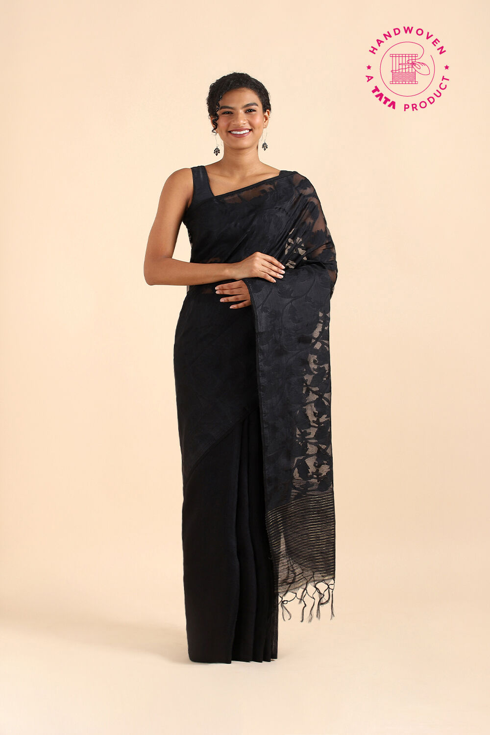 Black Pure Silk Jamdani Saree image number null