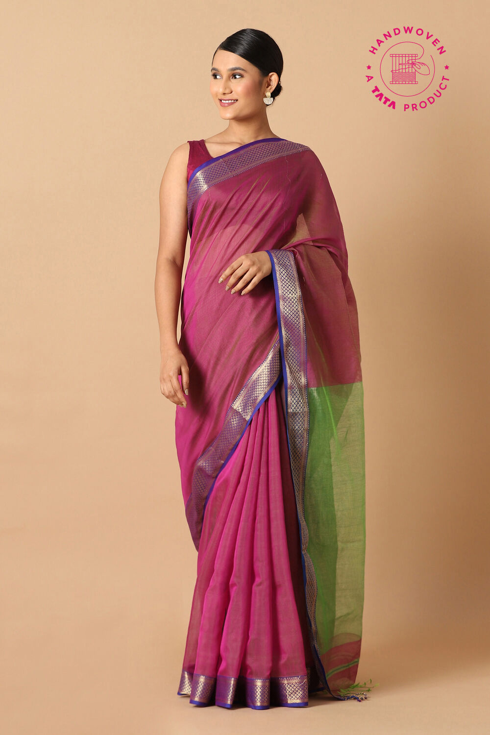 Pink Pure Silk Cotton Maheswari Saree image number null