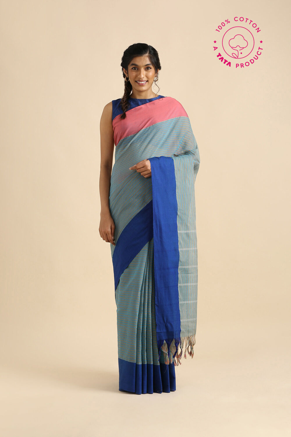 Light Blue Pure Cotton Naranyanpet Saree image number null