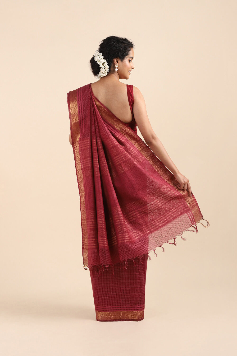 Dark Pure Red Silk Woven Saree image number null