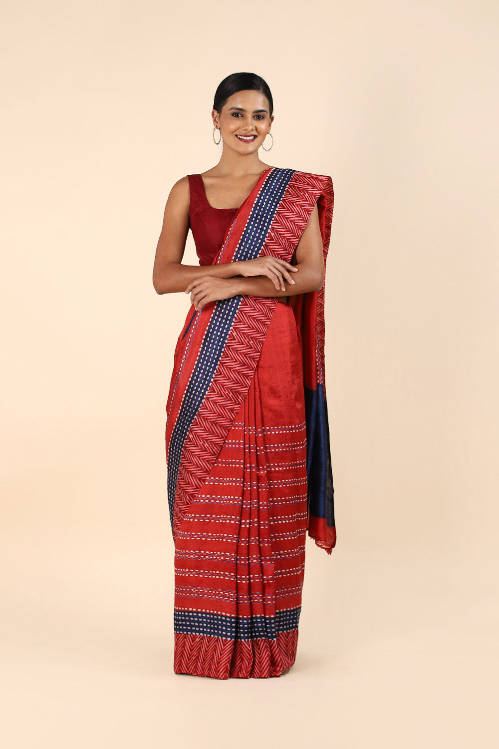 Dark Red Pure Silk Printed Saree image number null