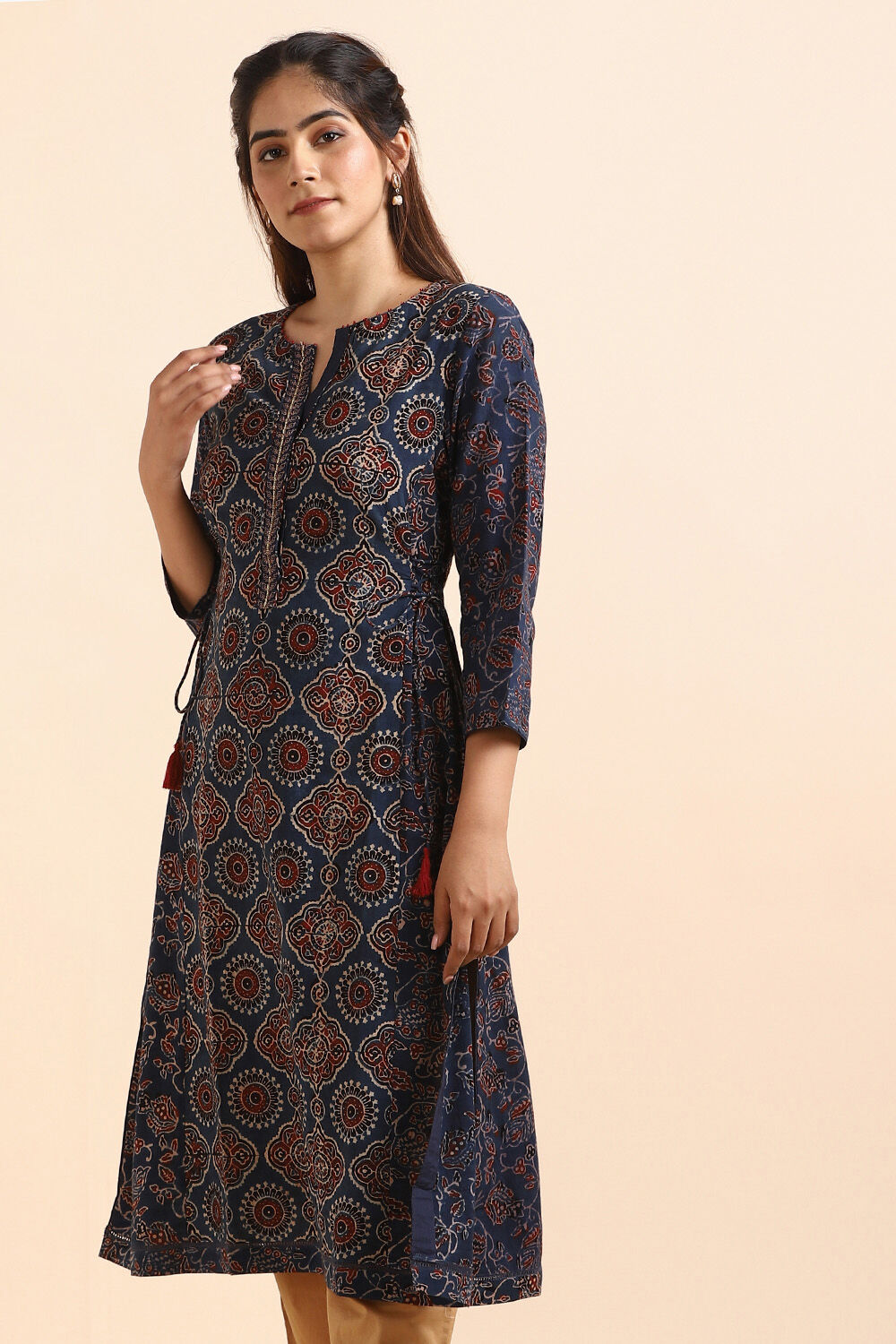Blue Ajrakh Block Printed Cotton Kurta image number null