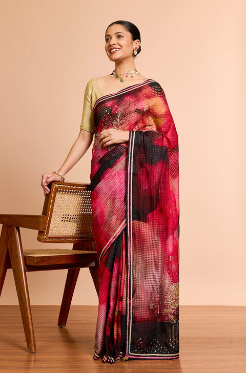Multi Pure Silk Cotton Printed Embroidered Saree