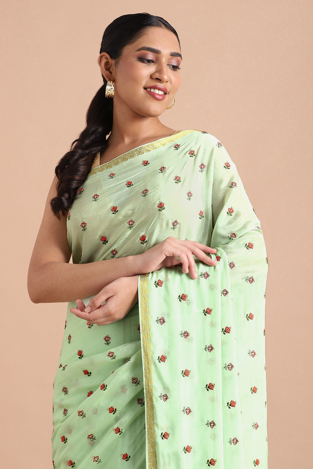 Light Green Viscose Embroidered Saree image number null