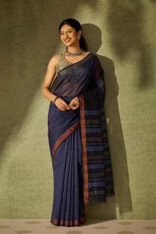 Dark Blue Bengal Pure Silk Cotton Jamdani Saree thumbnail image number null