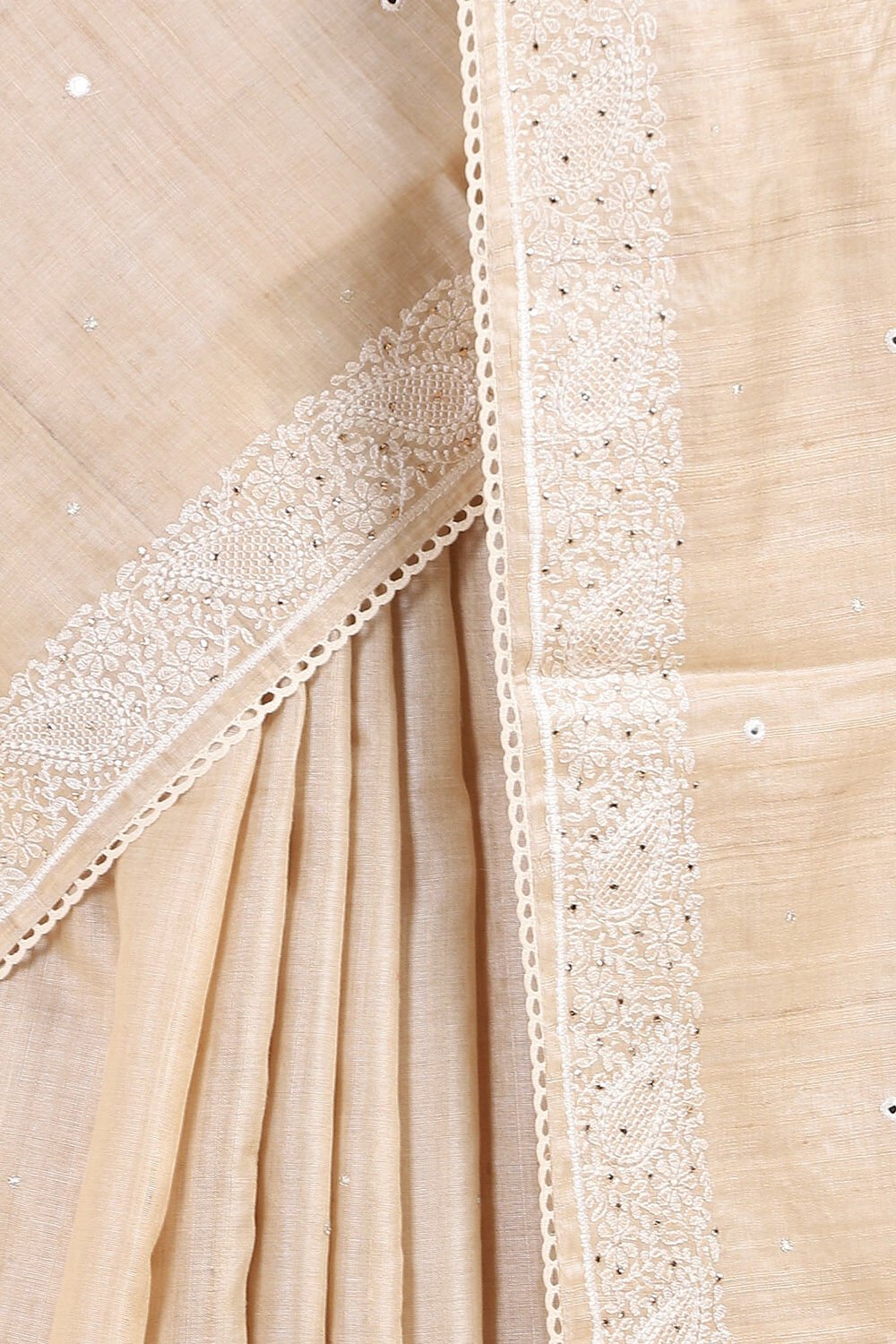 Beige Pure Tussar Silk Embroidered Saree image number null