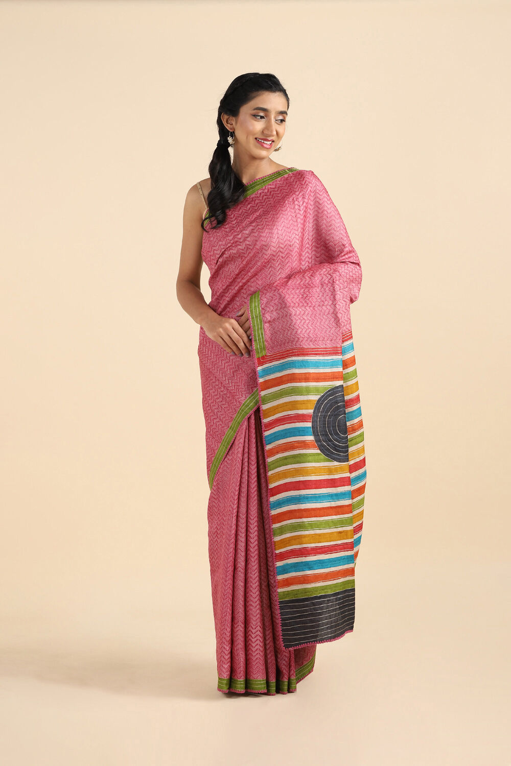 Light Pure Pink Tussar Embroidered Saree image number null
