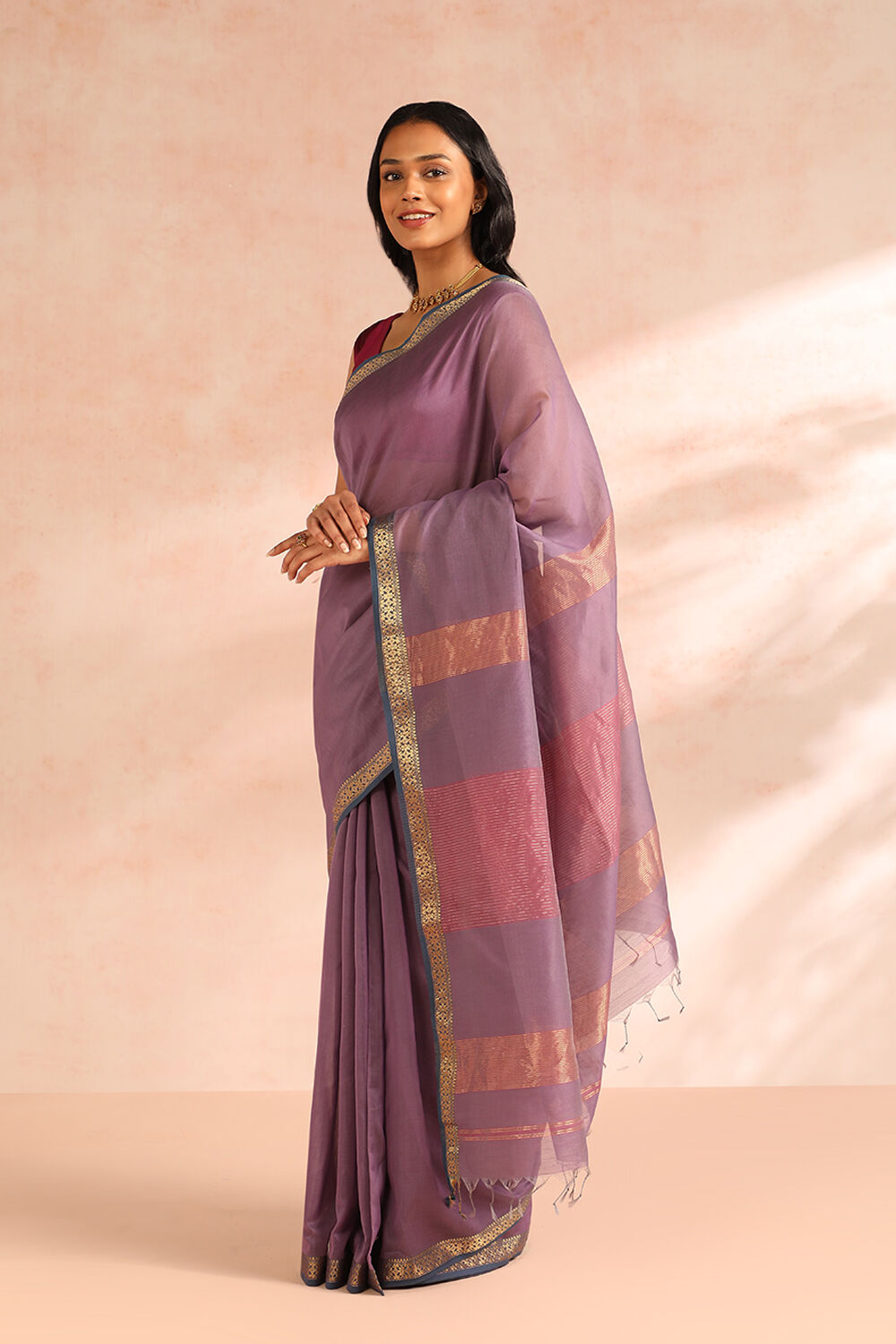Purple Woven Pure Silk Cotton Maheshwari Saree image number null