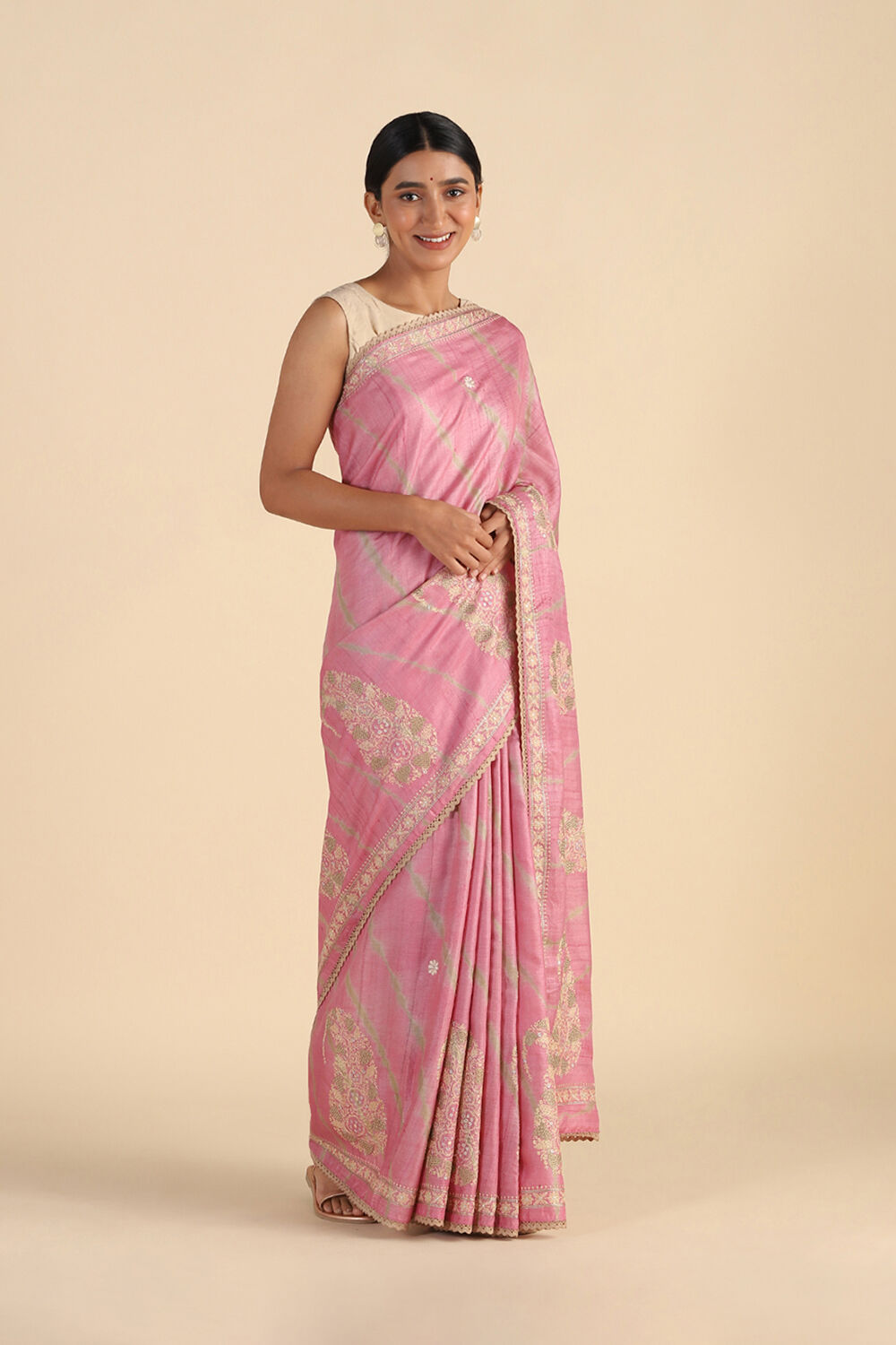 Light Pink Embroidered Pure Tussar Saree image number null