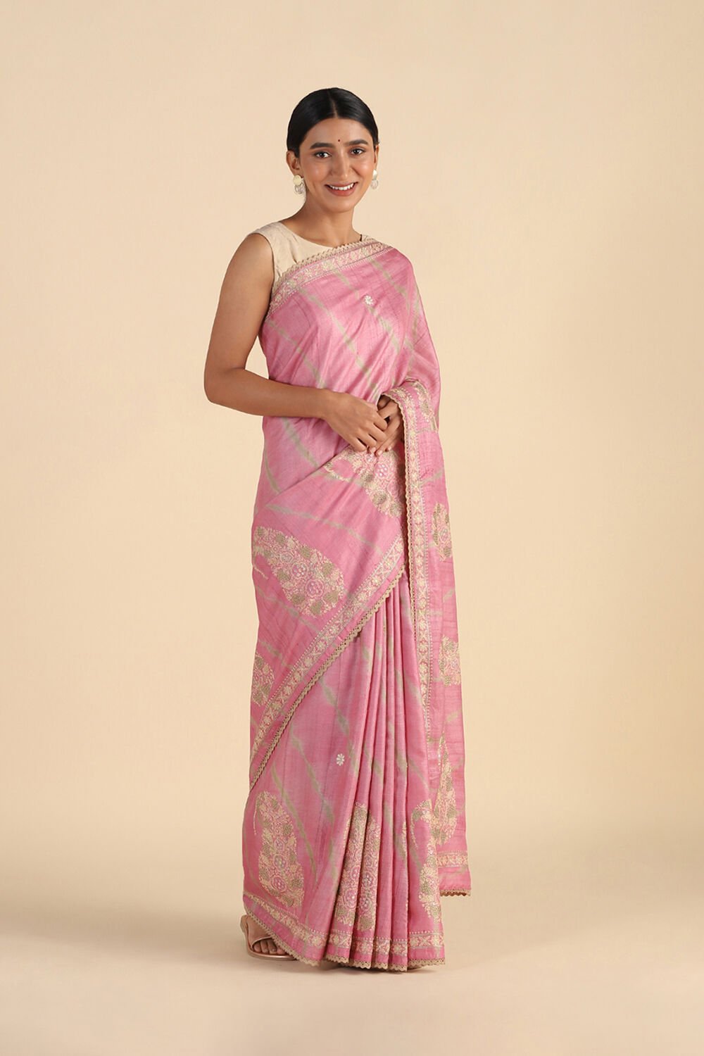 Light Pink Embroidered Pure Tussar Saree image number null
