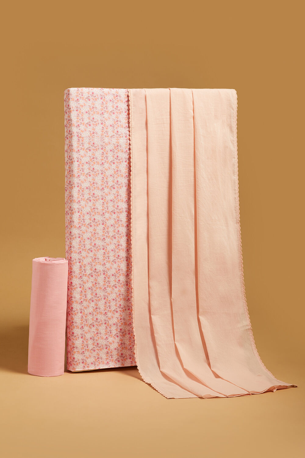 Pink Screen Printed Pure Cotton Unstitched Suit Set image number null