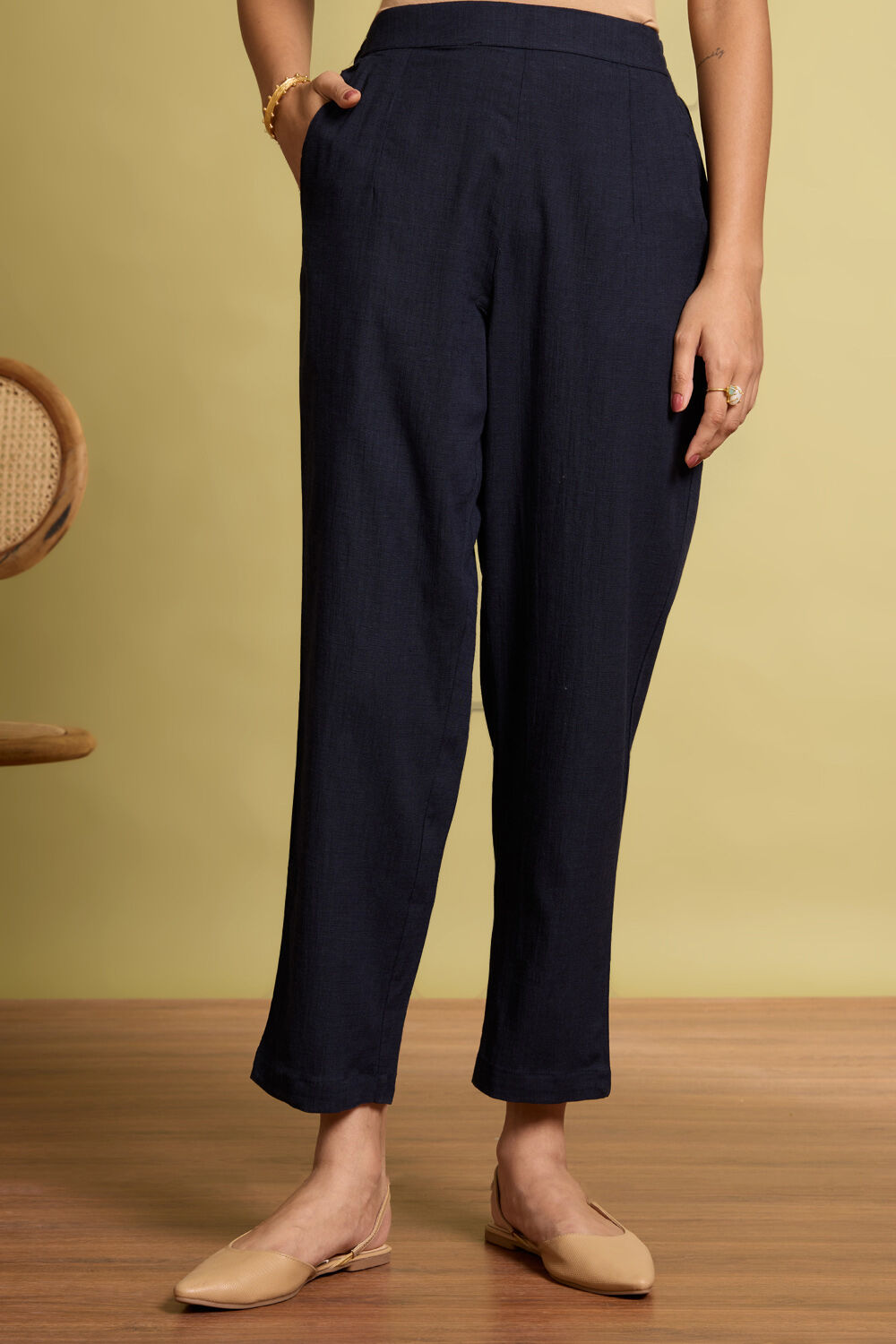 Dark Blue Woven Viscose Trouser image number null
