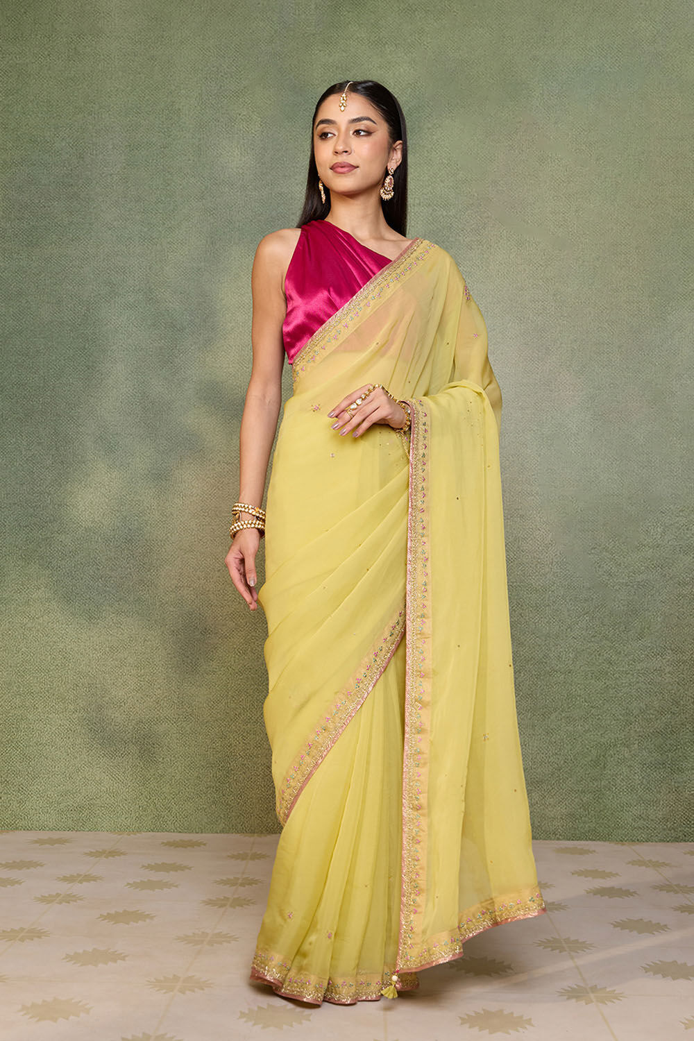 Light Green   Viscose Organza Embroidered Saree image number null
