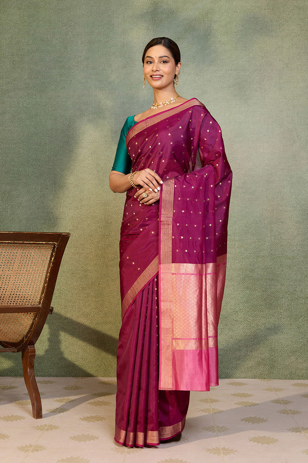 Dark Violet Silk Viscose Cutwork Banaras  Saree image number null