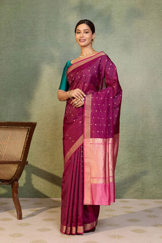 Dark Violet Silk Viscose Cutwork Banaras  Saree thumbnail image number null