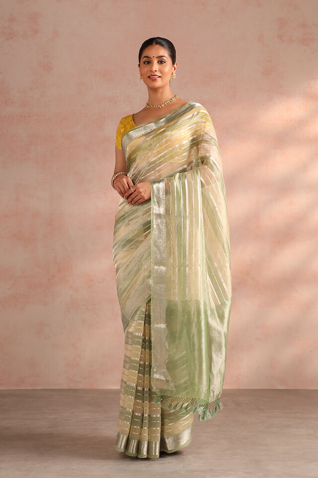 Multicoloured Pure Tissue Organza Woven Banarasi Saree