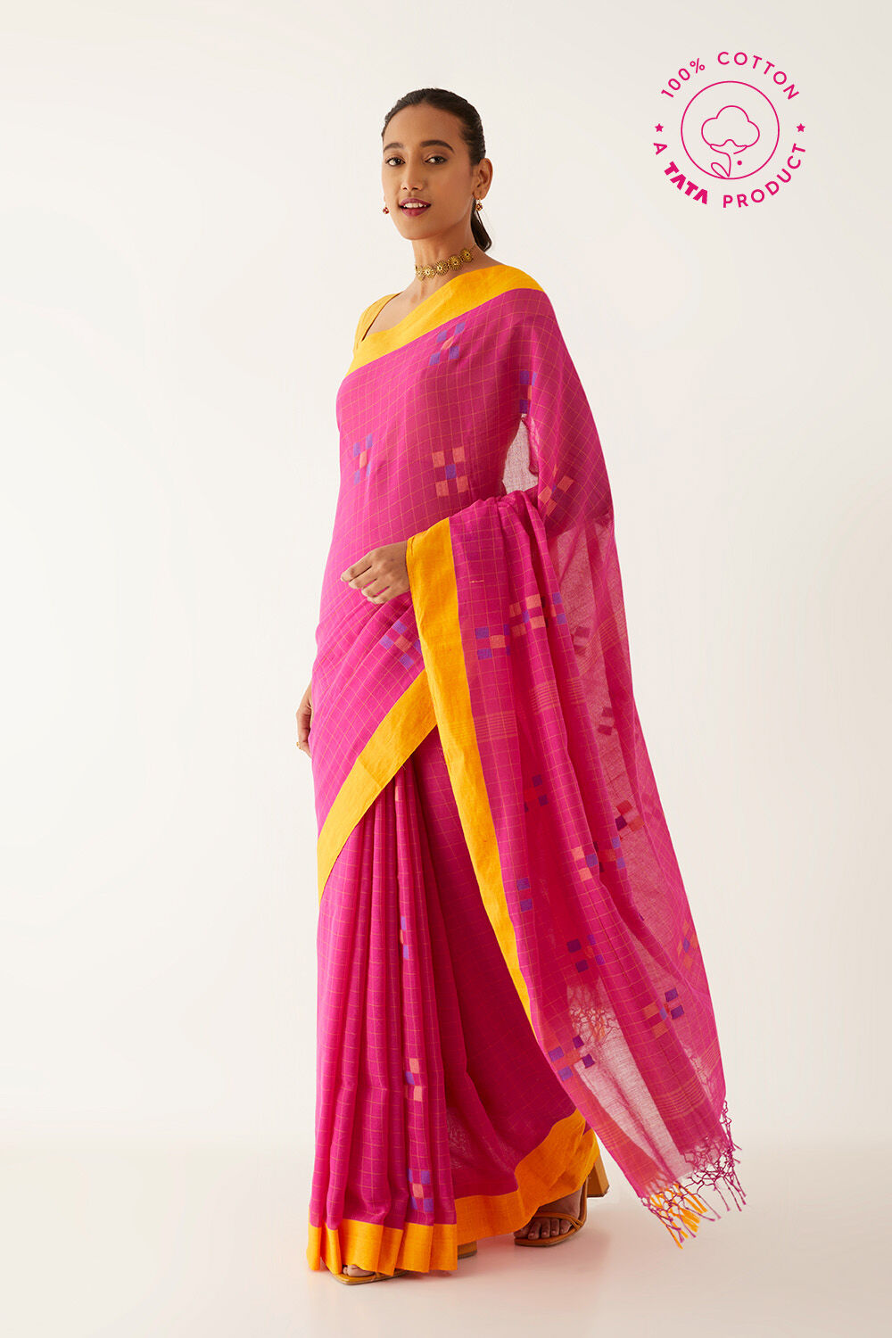 Pink Pure Cotton Jamdani Saree image number null