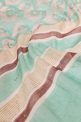 Light Blue Rajasthan Pure Silk Cotton Printed Mukaish Saree thumbnail image number null