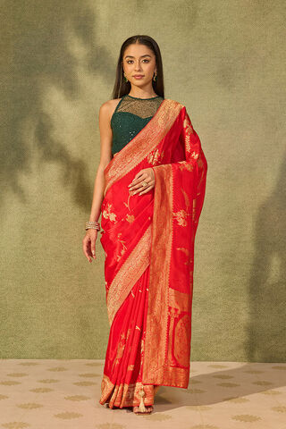 Red Woven Pure Viscose Saree thumbnail image number null