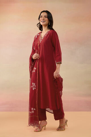 Red Pure Cotton Embroidered Kurta Set thumbnail image number null