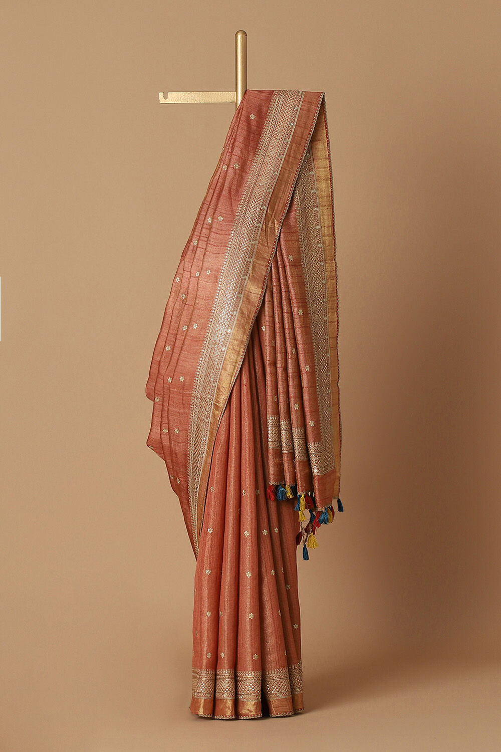 Brown Pure Tissue Tussar Embroidered Saree image number null