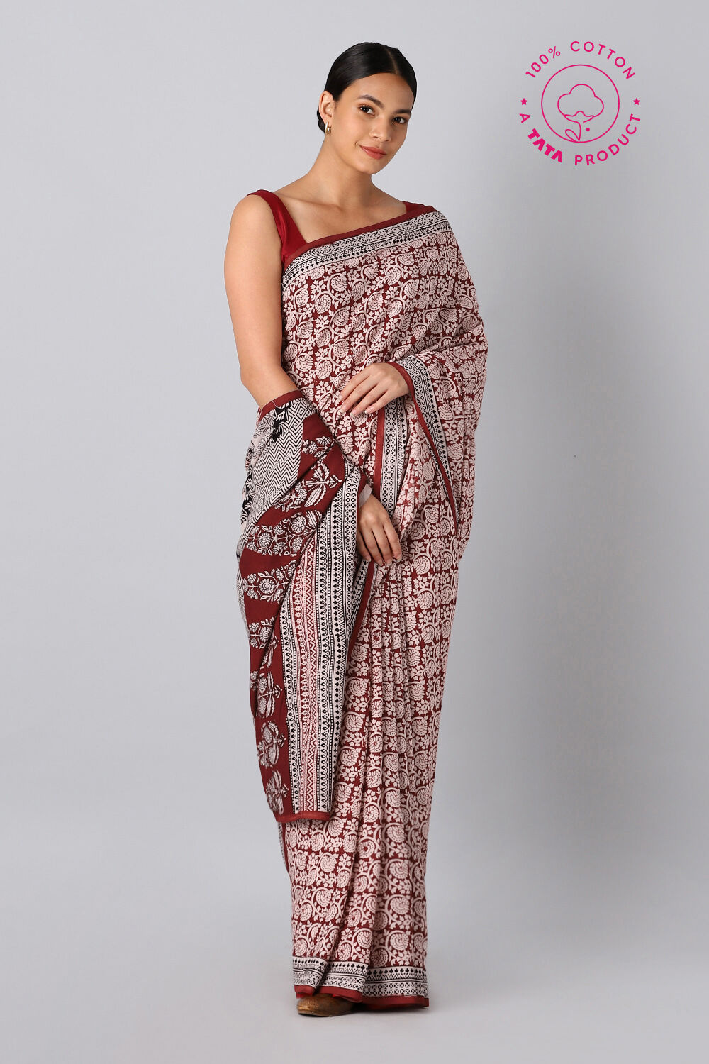 Red Pure Cotton Bagh Printed Saree image number null