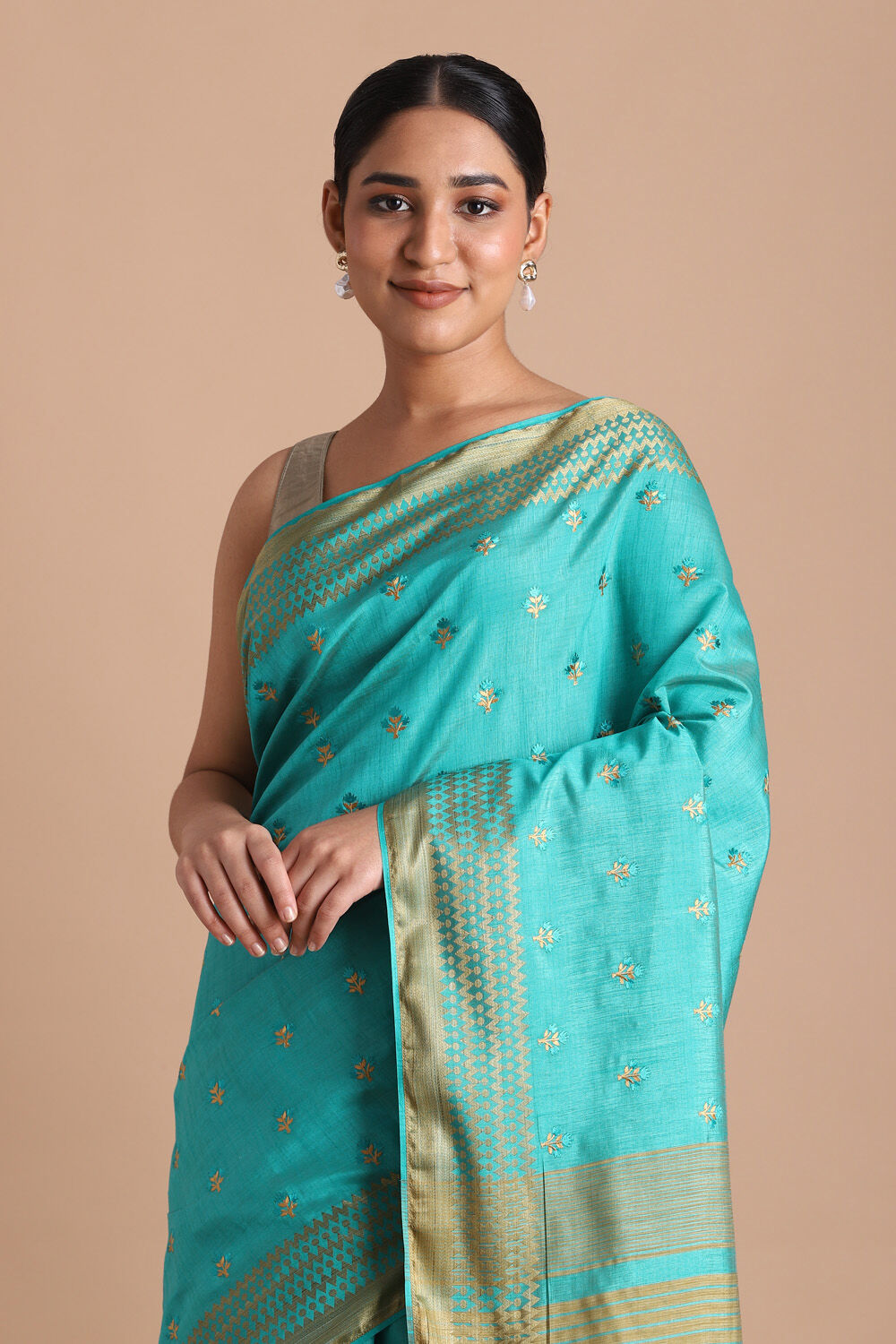 Blue Pure Embroidered Saree image number null