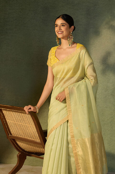 Light Green Woven Pure Silk Cotton Chanderi Saree