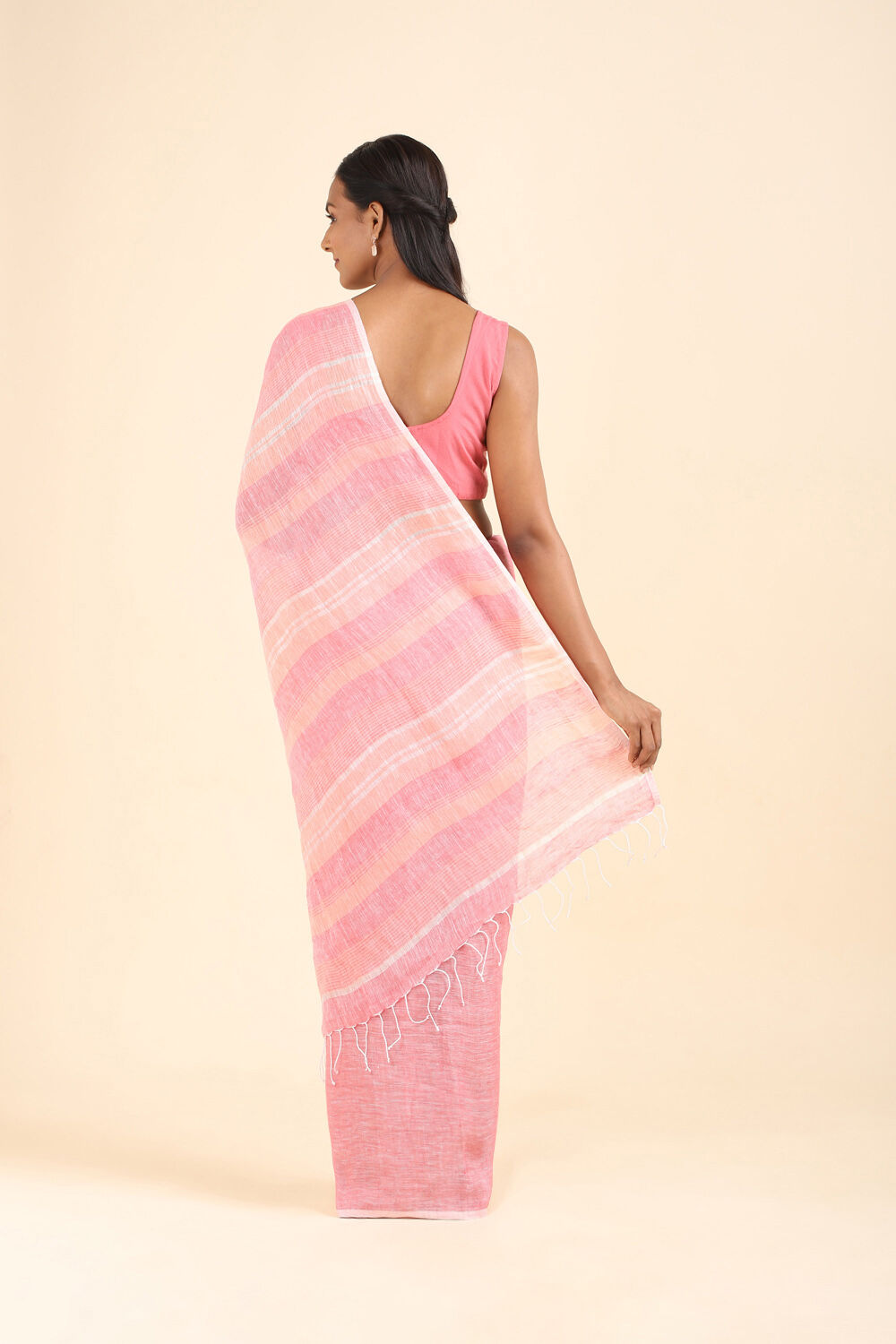 Pink Pure Linen Bengal Saree image number null